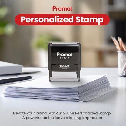 Promot Self Inking 2 Line Custom Stamp - Personalized Name Stamp for Office, Teacher, Address & Business Label Stamp - Choose Font, Ink Color, Pad, for Personal & Professional Use - Small
