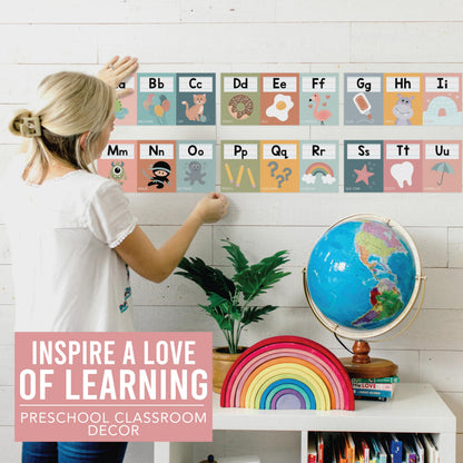 Hadley Designs Alphabet for Classroom Wall Decor - ABC Posters for Classroom Wall Chart Preschool & Kindergarten, ABC Letters & Number Line Elementary, Alphabet Cards, Boho Classroom Decor