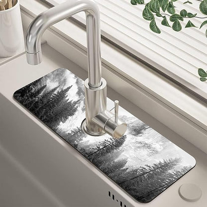 Winter Forest Mountain Sink Faucet Absorbing Mat Splash Guard Draining Mat Fast