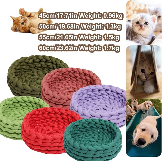 Woven Dog Bed Basket, Knitted Cotton Cat Bed Round Washable Woven Cat Pet Bed Chunky Dog Basket, Orthopedic, Chunky Knit Dog Nest,Dog Bed,Dog Cave,Dog Bedding(Red 1,19")