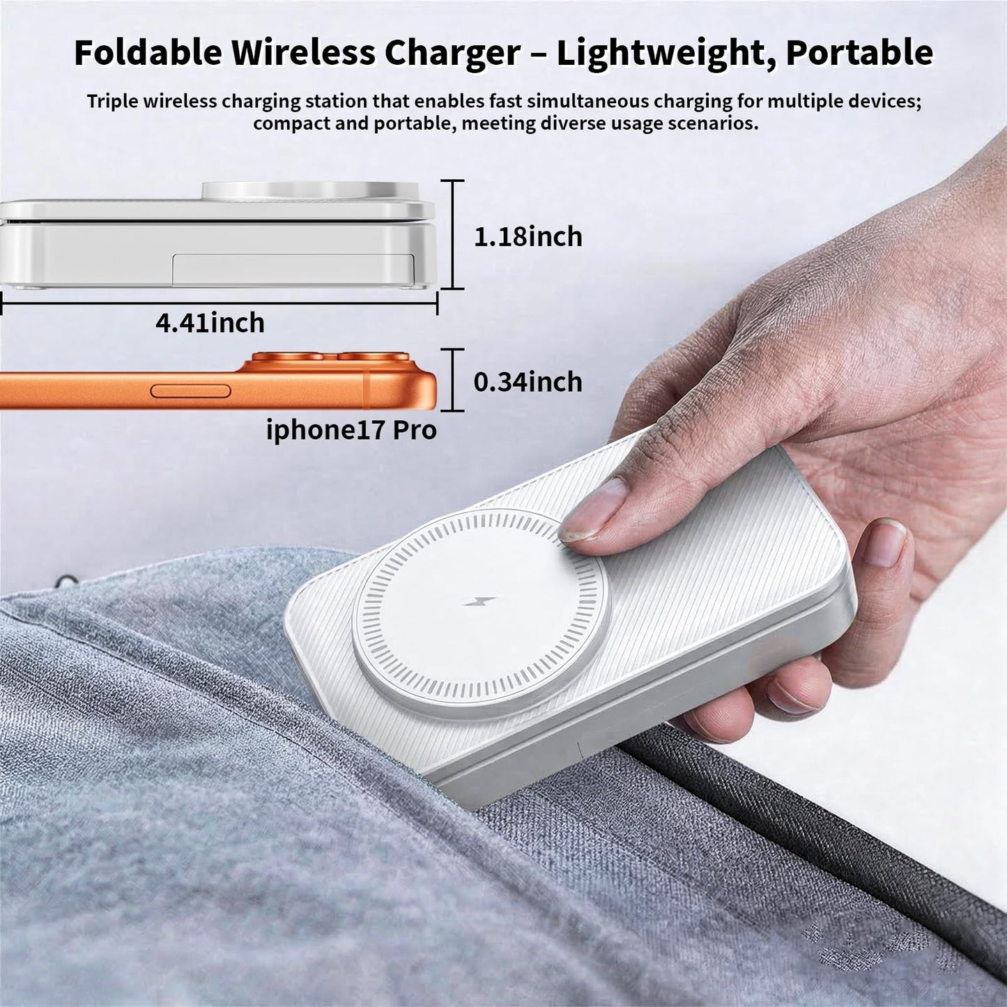 [Apple MFi Certified]Magnetic Charger 3 in 1 Charging Station,25W Wireless Foldable Mag-Safe Charger 6FT USB-C Cable Wireless iPhone Charging Station Compatible with iPhone 17/16/15/14/13/12 Pro/Plus