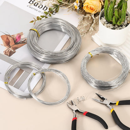 MECCANIXITY 82 Feet Aluminum Craft Wire, 20/18 Gauge (0.8/1mm) Sculpting Metal Armature Craft Wire for DIY Jewelry Making Beading Floral with Cutter Silver, 3 Pcs