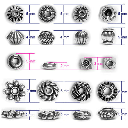 Heather's cf Metal Spacer Beads – Durable Quality & Antique Style – Assorted Silver Bead Spacers for Bracelets, Necklaces & Earrings – Ideal for DIY, Jewelry Making & Crafting – Small (500pcs)