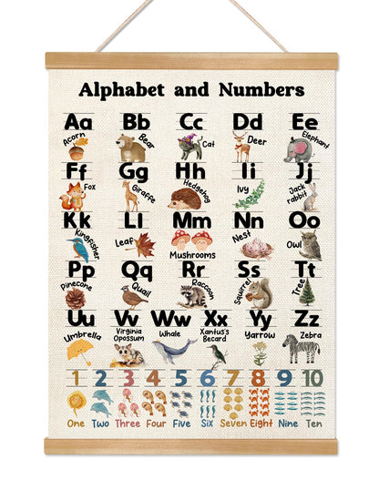 Alphabet and Numbers Educational Poster for Classroom Decor,Educational Wall Art Decor for Toddlers 1-6,Toddler Learning Poster for Ages 3-5 for Nursery Playroom,Classroom Must Haves 14x18.5Inch(1, Beige)