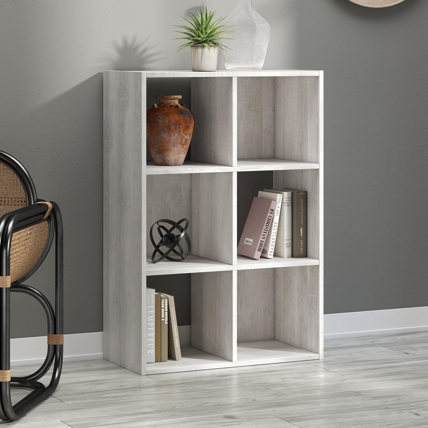 Signature Design by Ashley Paxberry Coastal 6 Cube Storage Organizer or Bookcase, Whitewash