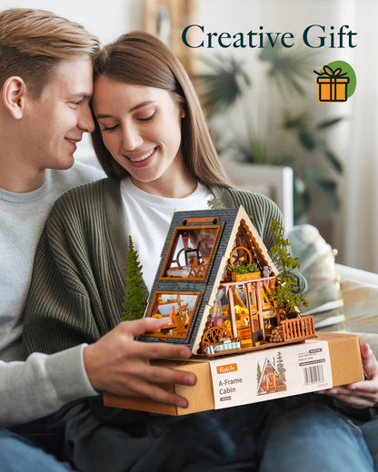 Rolife DIY Miniature House Kit for Adults, Mini Wooden Dollhouse Kit, Tiny House Diorama Building Kits-Birthday Christmas Craft Hobbies Gift for Teens Kids (A-Frame Cabin)