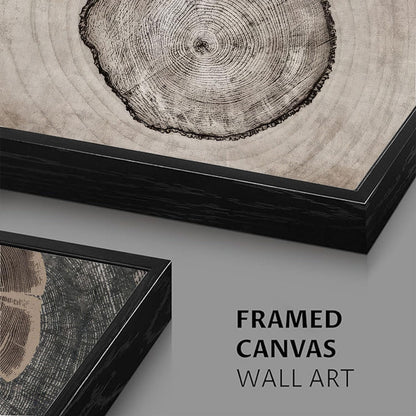 okudolit Tree Rings Canvas Wall Art Set Large Framed Modern Wood Stump Paintings Neutral Abstract Black Beige Wall Decor Forest Nature Art Print for Living Room Bedroom Dining Room Office-16 x24 x3