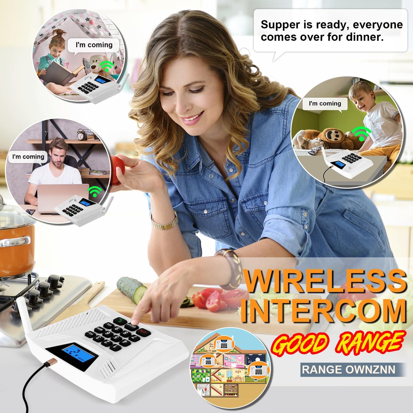 Intercoms Wireless for Home Upgraded, Hands Free Intercom 5300ft, Real-Time Two Way Intercoms for Home with Group Call, Full Duplex Wireless Intercom System for Business Office(4 Pack)