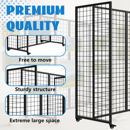 Grid Wall Panels, Grid Wall with Wheels,4x5.5Ft Gridwall Panel Display Stand,Sturdy Art Display Panels, Grid Display Stand, Black