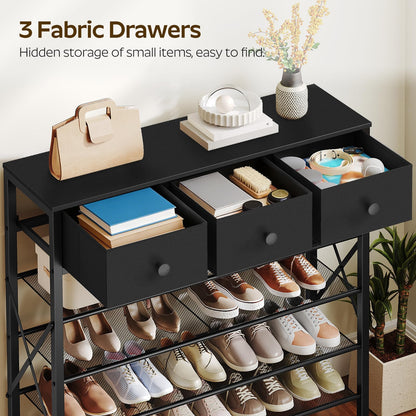 YATINEY 5-Tier Shoe Rack with 3 Drawers and 12-Tier Tall Shoe Rack Organizer, Wooden Shoe Storage for Closet Holds 48 Pairs, Sturdy Shoe Shelf SS35BB-SS212BB