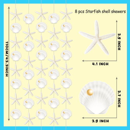 8pcs Beach Seashell Party Hanging Garlands Ocean Seashell Party Decorations Starfish Theme Room Wall Decor for Natural Beach Sea Baby Shower Supplies