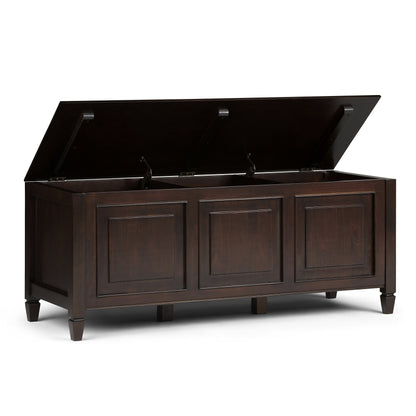 SIMPLIHOME Connaught Storage Bench - 51 inch Wide Solid Wood Trunk Bench in Dark Chestnut Brown, Traditional Bench for Entryway with Lift-Up Lid and 3 Hidden Compartments