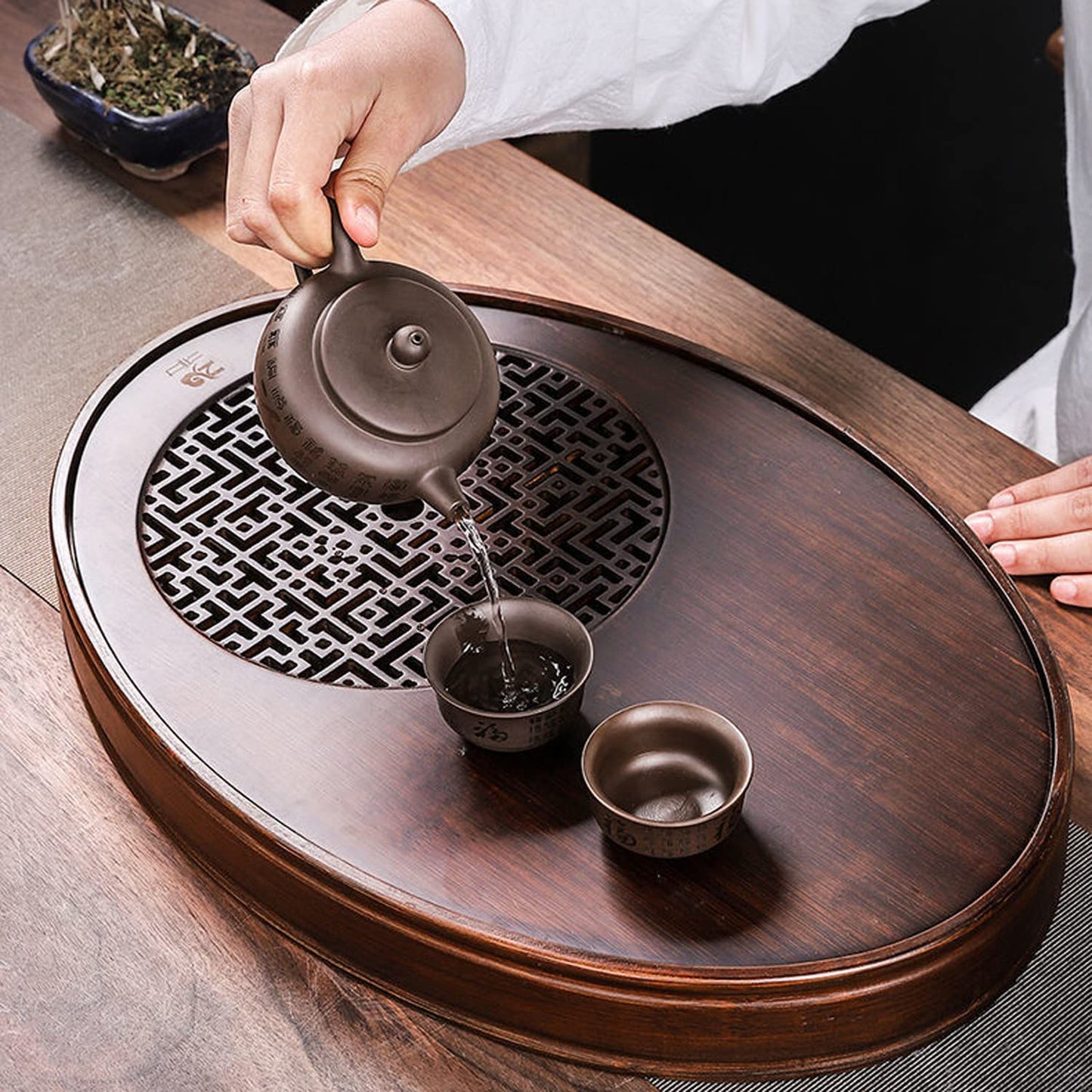 Bamboo Chinese Gongfu Tea Tray With Water Storage - Vintage Tea Set Table (Small)
