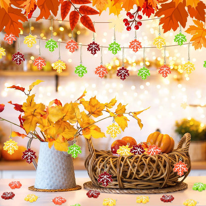 DTOFOOT 48Pcs Fall Ornaments Resin Maple Leaf Ornaments for Tree Thanksgiving Tree Decorations Autumn Harvest Hanging Pendants Charms with String for Wreaths DIY Crafts Farmhouse Home Wall Decor