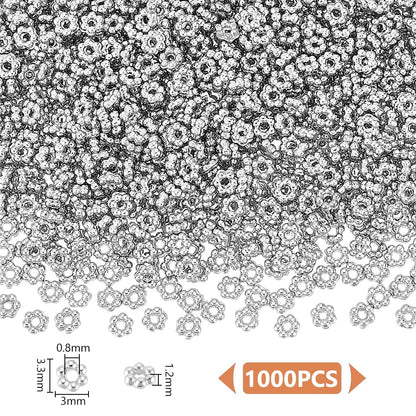 UNICRAFTALE 1000Pcs Spacer Beads Flower Beads 3mm Daisy Spacers Beads Metal Loose Beads Blossom Beads Braclet Beads Tiny Spacer Beads for Necklace Bracelet Earring Jewelry Making Hole 0.8mm