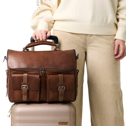 VELEZ Tan Full Grain Leather Messenger Bag for Men - 15" Laptop Briefcase - Mens Vintage Business Crossbody Computer Bags