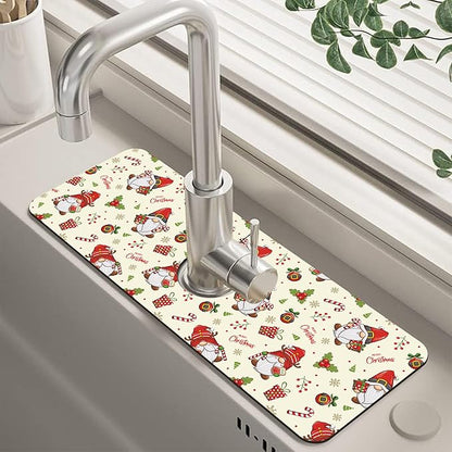 Christmas Santa Claus Kitchen Sink Splash Guard Mat Absorbent Fast Drying Mat