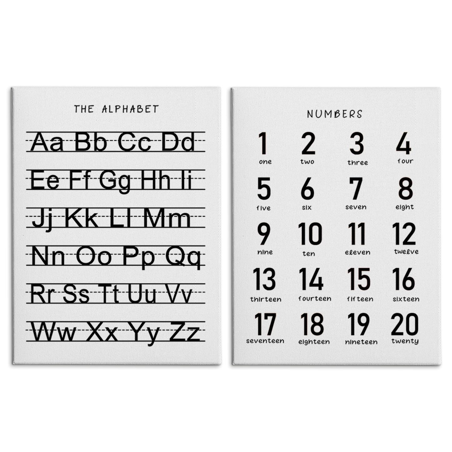 HRQKO Alphabet Numbers Nursery Canvas Wall Art Set of 2, Kids Room Decor Framed Art, ABC Numbers Learning Posters Wall Decor for Classroom Toddler Kids Nursery Bedroom Playroom, 11x14 inch