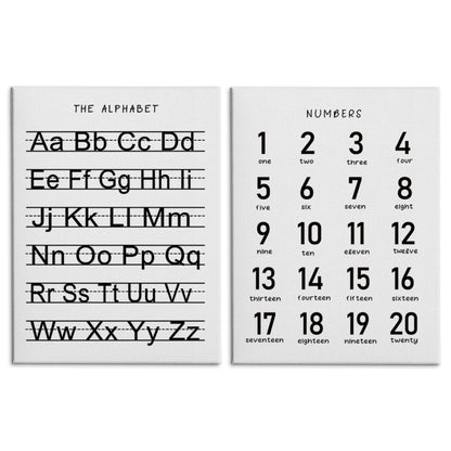 HRQKO Alphabet Numbers Nursery Canvas Wall Art Set of 2, Kids Room Decor Framed Art, ABC Numbers Learning Posters Wall Decor for Classroom Toddler Kids Nursery Bedroom Playroom, 11x14 inch