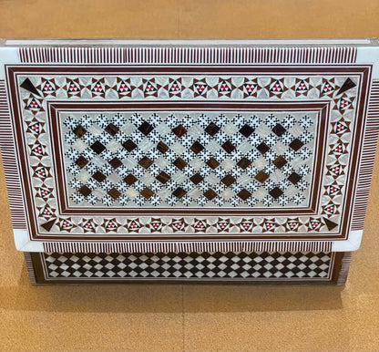 FAMA.store Handmade Egyptian Jewelry Box – Mother of Pearl Inlay – Decorative Wooden Trinket Box for Women Oriental Keepsake Storage Organizer (8" X 5" x 2.2"inch M02)