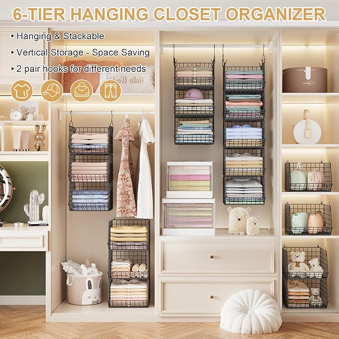 6 Tier Closet Hanging Organizer, Clothes Hanging Shelves