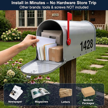 Mailbox for Outside,Metal Post Mount Outdoor MailBoxes - with Tools,Screws,Number Stickers,Red Flag Indicated,Medium Capacity,Galvanized Steel,Waterproof Mail Box for House Outside,20 x 8.7 x 6.7 ”