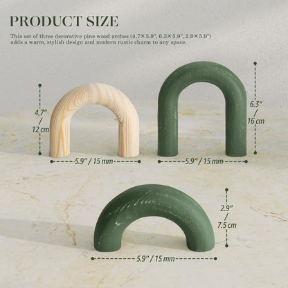 EOSAHR Pine Wooden Arch Decor Set for Bookcase Decor - Wood Sculpture for Coffee Tables, Side Tables & TV Consoles - Decorative Objects for House Aesthetic (Green & Yellow)