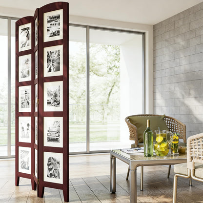 SZQINJI 3 Panel Photo Room Divider Screen, Solid Wood Divider for Room Separation for 8x10 Picture Frame Without Mat for 5x7 Photo with Mat, Walnut
