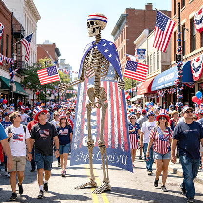 MUDEREK Light Up American Flag Cape for 12 ft Skeleton – Patriotic Independence Day Accessories, LED 250th Anniversary Giant Skeleton Costume Cloth for 4th of July Outdoor Decorations