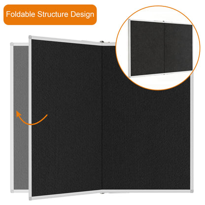 Large Cork Bulletin Board, 48 X 36 in Foldable Silver Aluminium Frame Noticeboard for Wall, 4'x 3' Large Wall Mounted Memo Notice Pin Board with 28 Push Pins for School, Home & Office (Black)