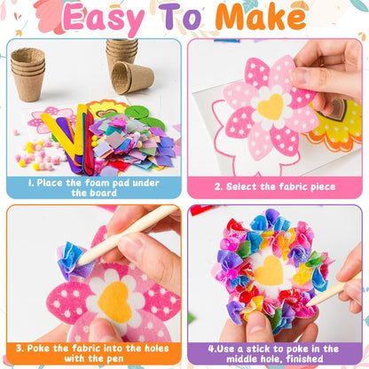 FoszaSzept Poking Felt Flowers Craft Kits - DIY Back to School Felt Standing Flowers Gift with Flower Pot and Fabric Squares, Springtime Creative Activity Home School Fun Activities for Kids (24 Pack)