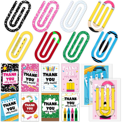 24 Set of Jumbo Paper Clips Christmas Teacher Gifts Clear Acrylic Clips Bookmarks with Appreciation Cards Cute Paperclips Design for Teacher's Christmas Gift Classroom Book Lovers