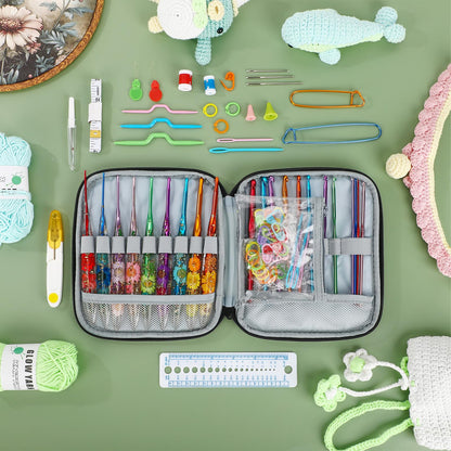 Riceshoot 86 Pcs Crochet Hook Set, 2.0mm-8.0mm Ergonomic Crochet Hooks with Long Floral Handle for Beginners Crocheting Lovers, Includes Storage Bag and Other Accessories