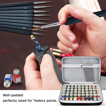 Storage Case For Testors Paint Set Model Paint, Holds 60 Bottles with 9 Detail Brushes, Paint Organizer Carrying Bag for Model Builders, Miniature Painters, Home Travel Workshop, Box Only, Grey