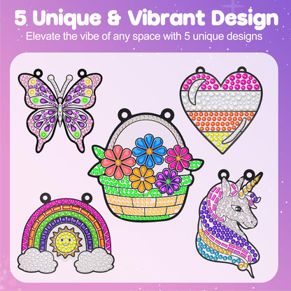 ZIZZ Diamond Painting Suncatcher Kits for Kids: 5PCS Easter Basket Stuffers for Kids, Birthday Gifts for Girls, Art & Crafts Supplies, Party Favors, Creative Toys for Girls Boys 4 5 6 7 8 9 Years Old