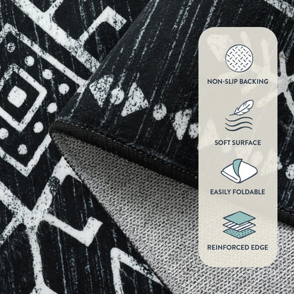 Lahome Vivienne 5x7 Western Black and White Rugs for Living Room, Washable Soft Aztec Rug for Bedroom, Boho Low Pile Distressed Moroccan Carpet for Dining Room Home Decor
