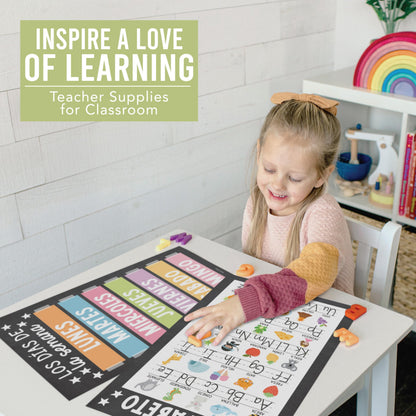 Hadley Designs Spanish Posters for Classroom -12 Bilingual Educational Posters for Spanish Classroom Decorations Must Haves, Calendario y Alfabeto en Español Para la Pared, Chalkboard Teacher Supplies