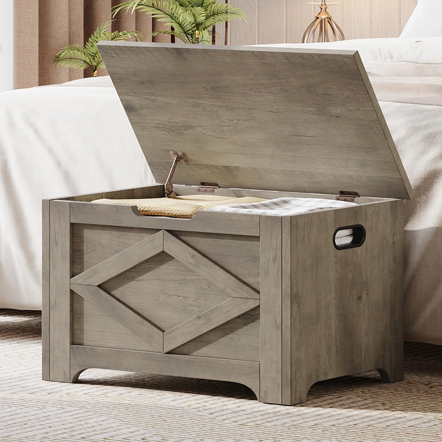 GarveeHome 23.6 in Storage Chest, Wooden Storage Bench with Safety Hinge, Easy Assembly, Large Shoe Bench for Entryway, Living Room, Bedroom