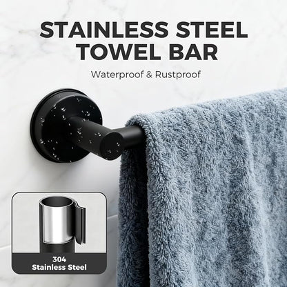 Adjustable Suction Cup Towel Bar for Bathroom Wall,17 Inch~29 Inch Towel Racks for Bathroom,Stainless Steel Bath Towel Holder for Shower,2 Pack(Matte Black)