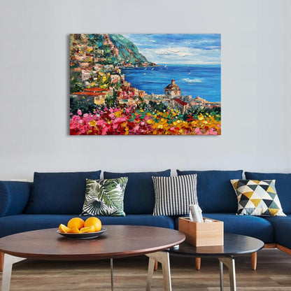 Diathou Art Hand Painted Seaside Town Landscape Oil Painting Modern Abstract Art Home Wall Deco Art 30x45 inches
