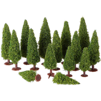 WRITWAA 15Pcs Mini Cedar Model Trees for Model Railroad Scenery Landscape Layout Small Green Trees for Diorama Kits and Miniature Train Accessories