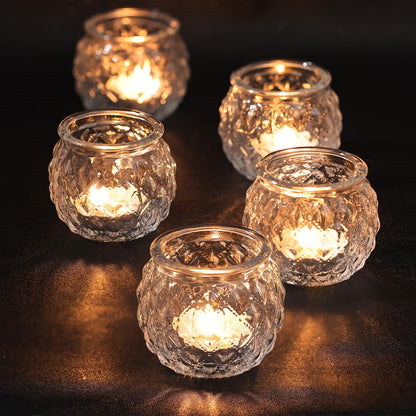 DARJEN Clear Votive Candle Holders Set of 24- Round Glass Candle Holders Bulk for Tea Light Candle, Diamond Texture Candle Votives for Wedding Centerpiece, Living Room & Home Table Decor