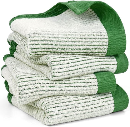 Cleanbear Green Hand Towels for Bathroom, 4 Pack Cotton Towels