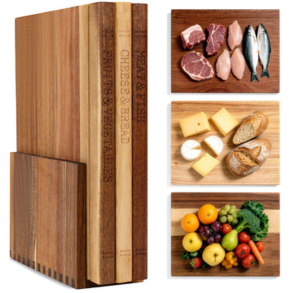 Book Cutting Board Set with Wooden Stand-Wooden Kitchen Cutting Boards That Look Like Books for Vegetables Cheese Meat,3pcs Chopping Board Gift Set for Home Cooks & Kitchen Decor