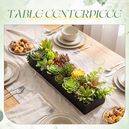 Canlierr Artificial Succulent Arrangement 16 Inch Faux Succulents Plants in Black Rectangular Wooden Pot Faux Potted Plants for Table Centerpiece Window Sill Greenery Decor