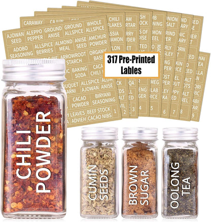 SWOMMOLY 36 Glass Spice Jars with 703 Spice Labels, Empty Square Spice Bottles 4 oz with Pour/Sift Shaker Lid, Airtight Cap, Chalk Marker and Funnel Complete Set