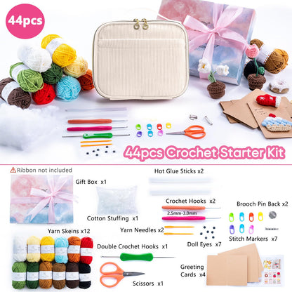 MYBAGZING Crochet Kit for Beginners, Complete Starter Set with Yarn, Ergonomic Crochet Hooks, Needles, Crochet Accessories and Suppliers for Crochet Beginner Projects, Knitting Kit for Adult