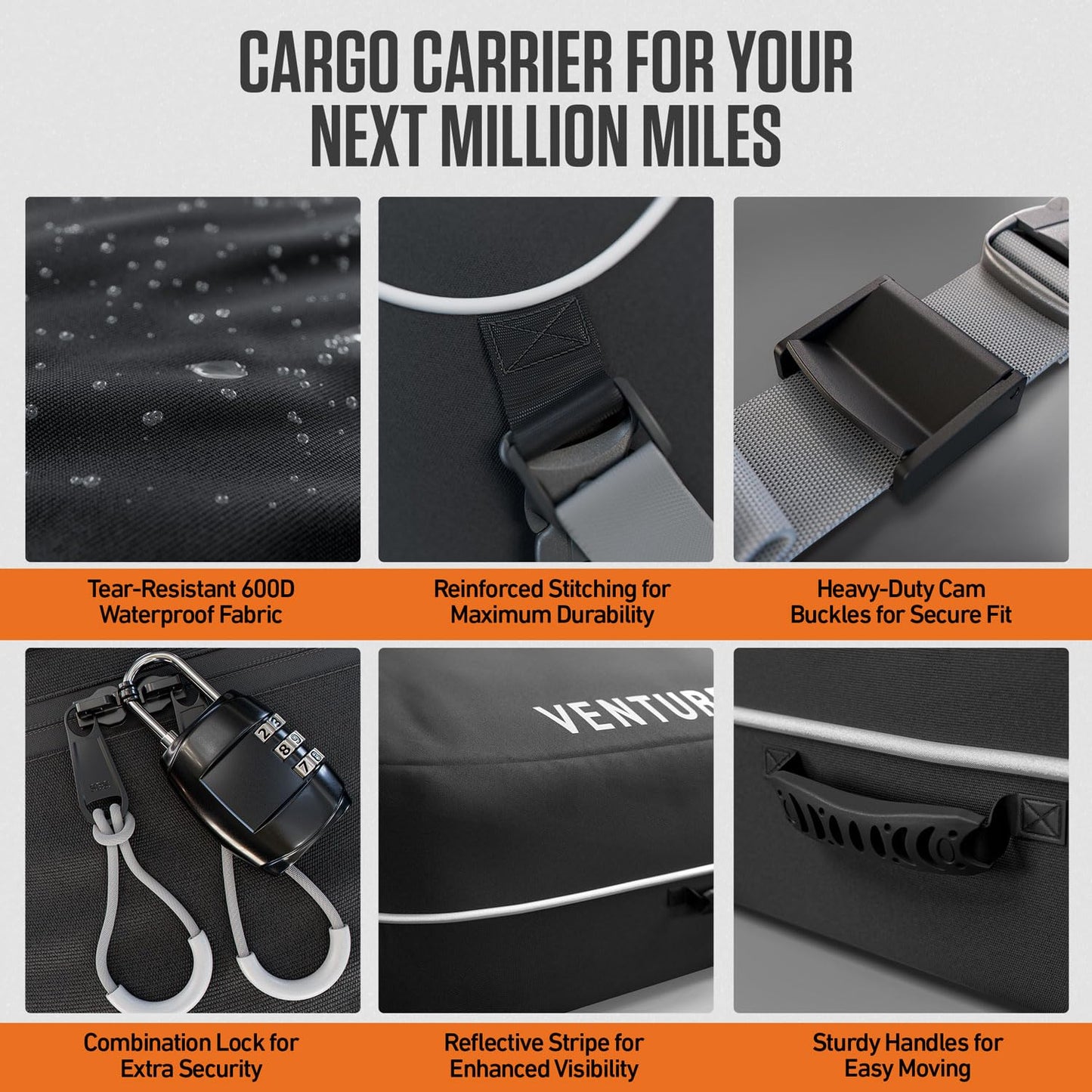 VENTURE 4TH Rooftop Cargo Carrier - 21 Cubic Feet Waterproof Car Roof Cargo Bag with Tie-Down & Compression Straps, Fits Most Vehicles with or Without Roof Racks, Sidebars & Crossbars