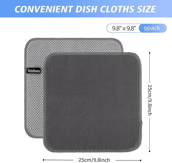 KinHwa Kitchen Washcloths for Dishes Absorbent Microfiber Dish Cloths Quick Dry