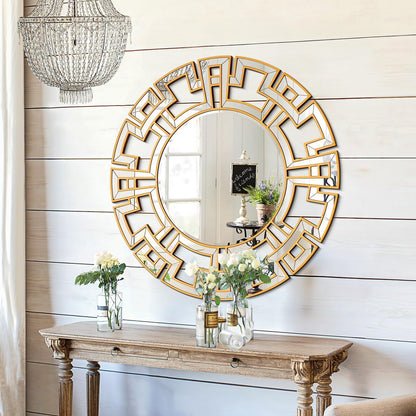 Chende Gold Mirror with Wooden Frame, 36'' Round Mirror for Wall Decorative, Large Wall Mirror for Living Room, Entryway, Fireplace